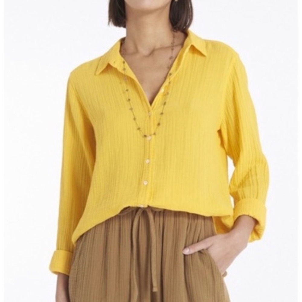 Xirena Beau Cotton Gauze Button Down Shirt Yellow XS Long Sleeve Relaxed Fit